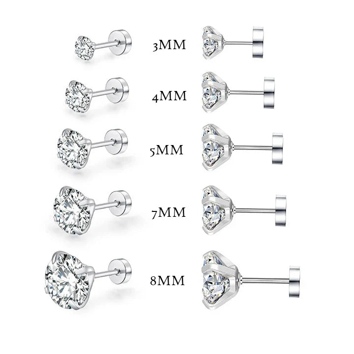 Round Crystal Zircon Stainless Steel Stud Earrings | 4 Color Fashion Non-Allergic Earrings