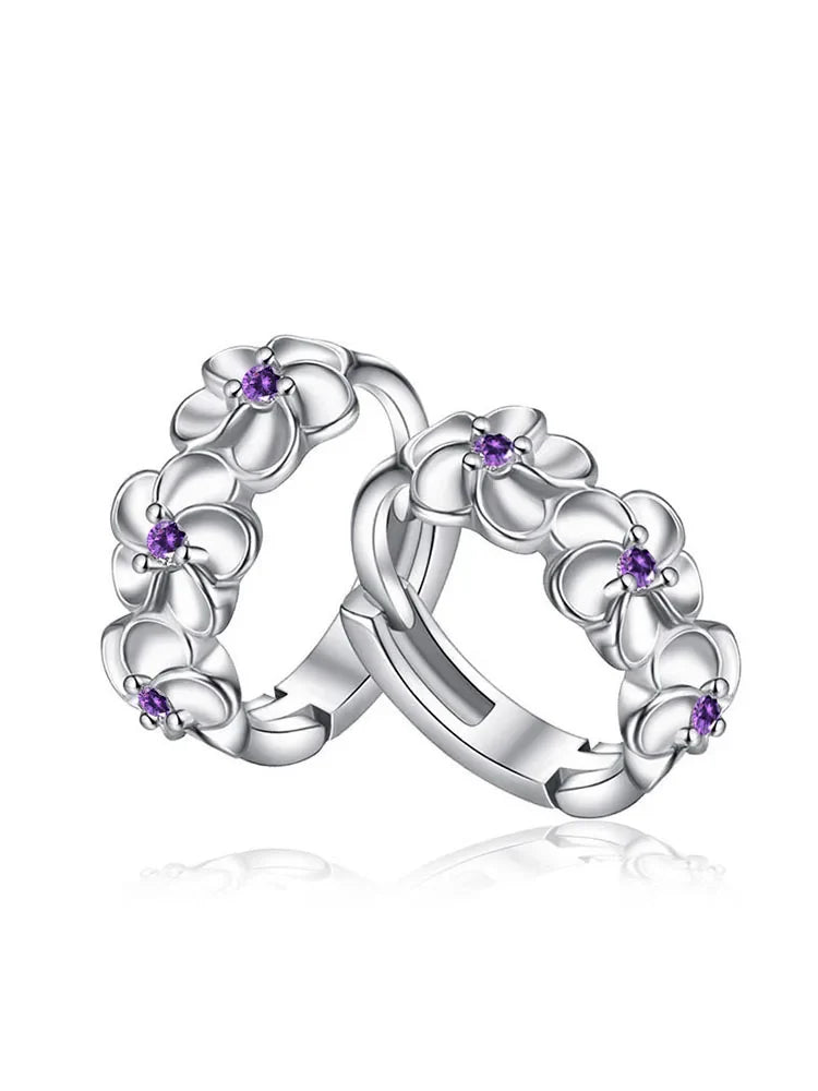 925 Sterling Silver Small Flower Hoop Earrings | Cute Romantic Charm Jewelry for Women