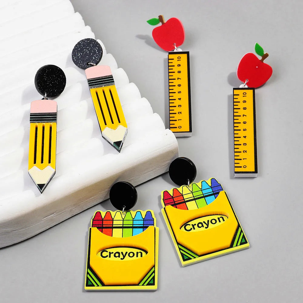 Acrylic School Drop Earrings | Teacher's Day Jewelry Gift Set