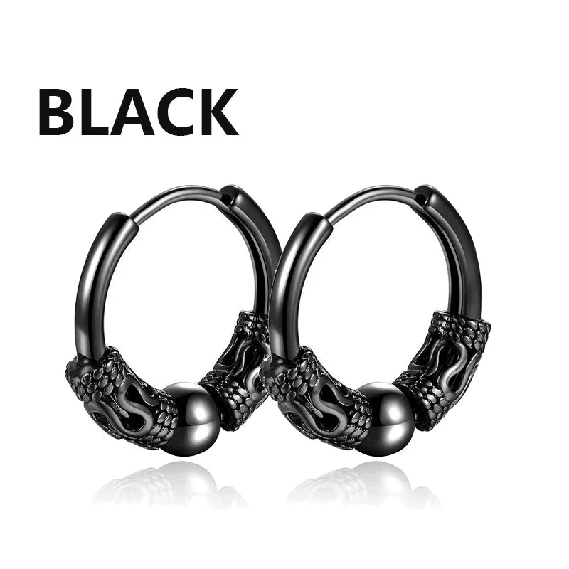 Gothic Stainless Steel Hoop Earrings | Unisex Dragon Punk Jewelry