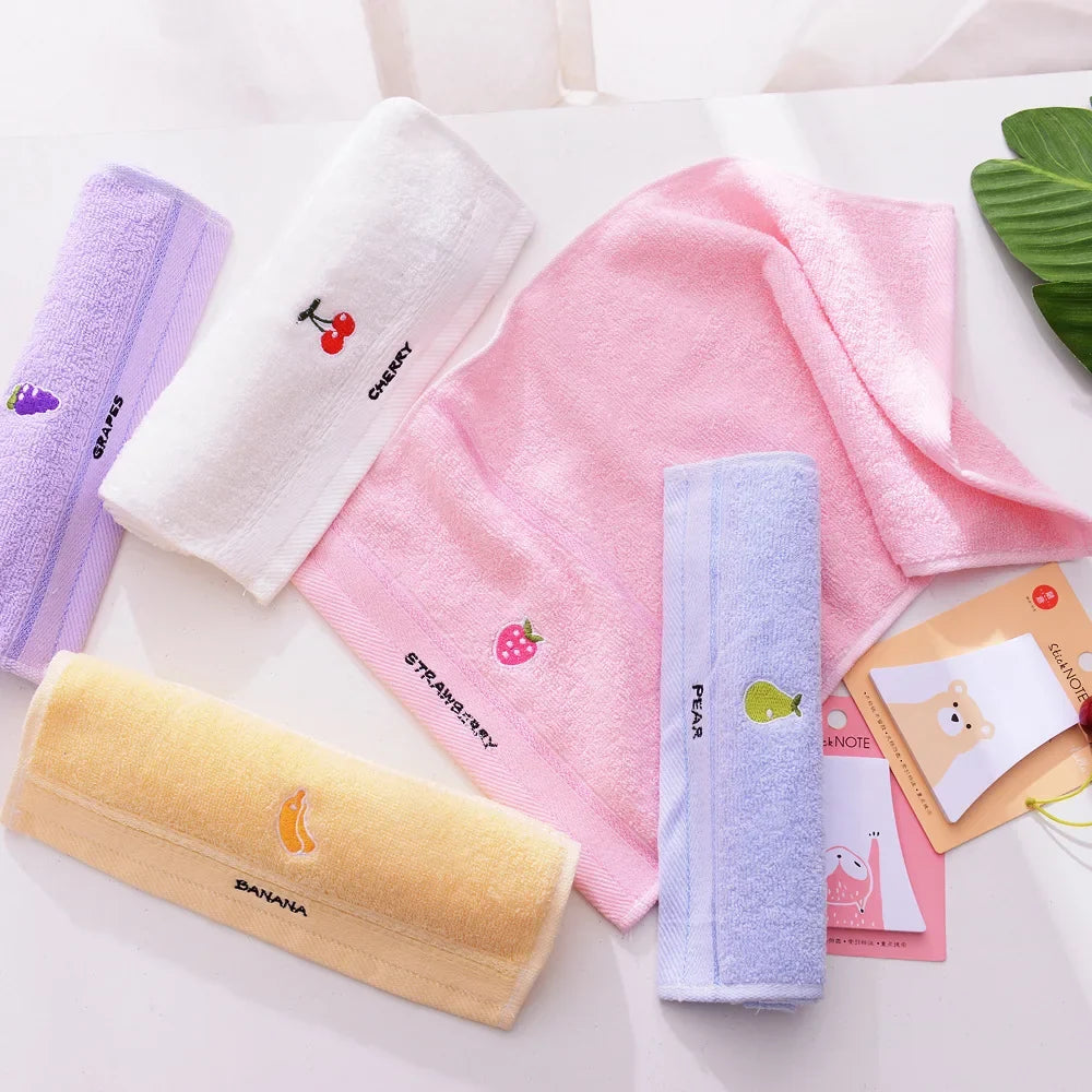 Cute Cartoon Fruit 100% Cotton Towels for Babies And Kids - Embroidered Soft Absorbent 25x45cm Face Washing Towels for Children