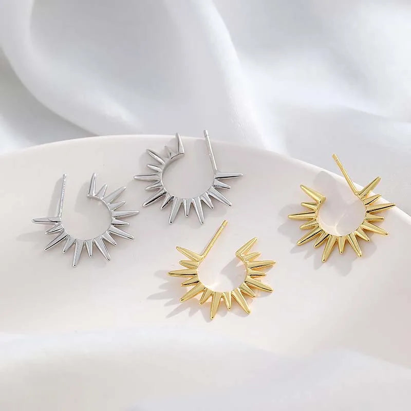 Gold Sun Stud Earrings | Punk Exaggerated Hip Hop Jewelry for Women