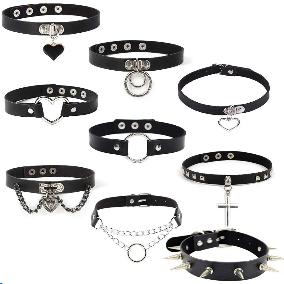 Gothic Bat Heart Lock Punk Choker | Black Leather Collar Necklace