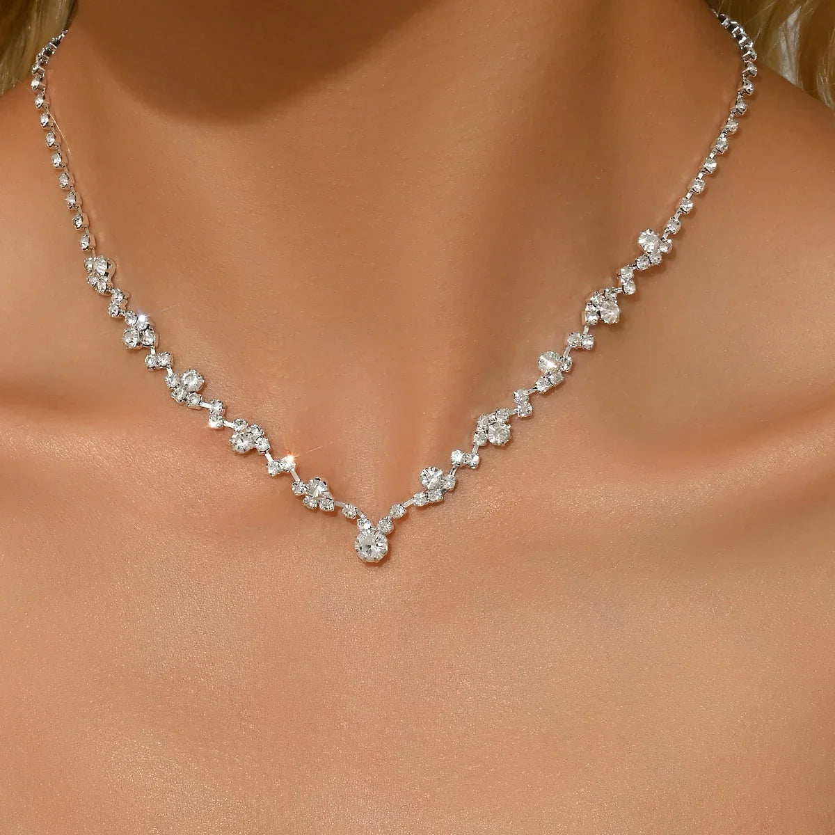 Minimally Exquisite Full Diamond Neck Chain | Light Luxury Elegant Clavicle Jewelry for Women