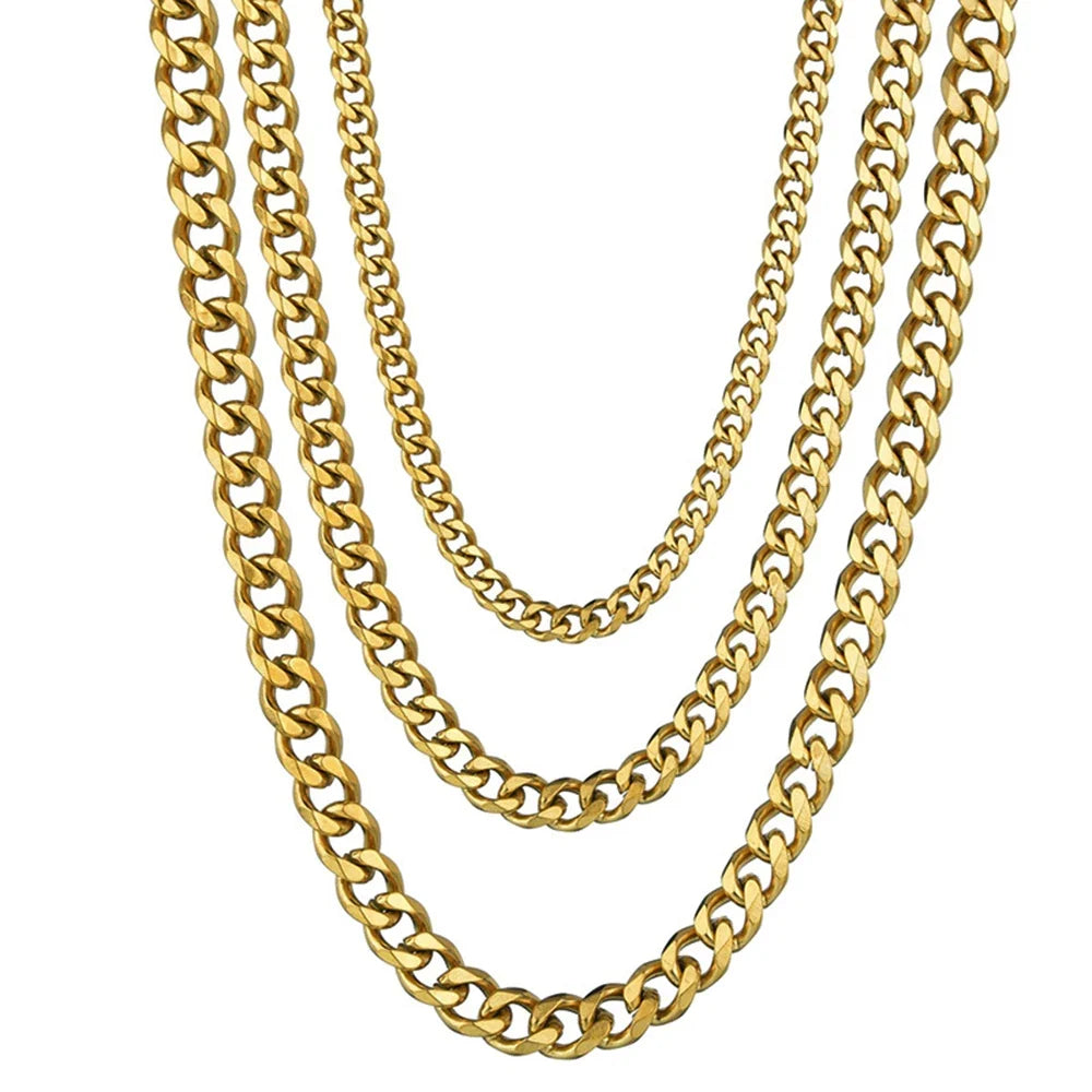 Stainless Steel Cuban Link Chain Necklace for Men | Punk Gold Black Silver
