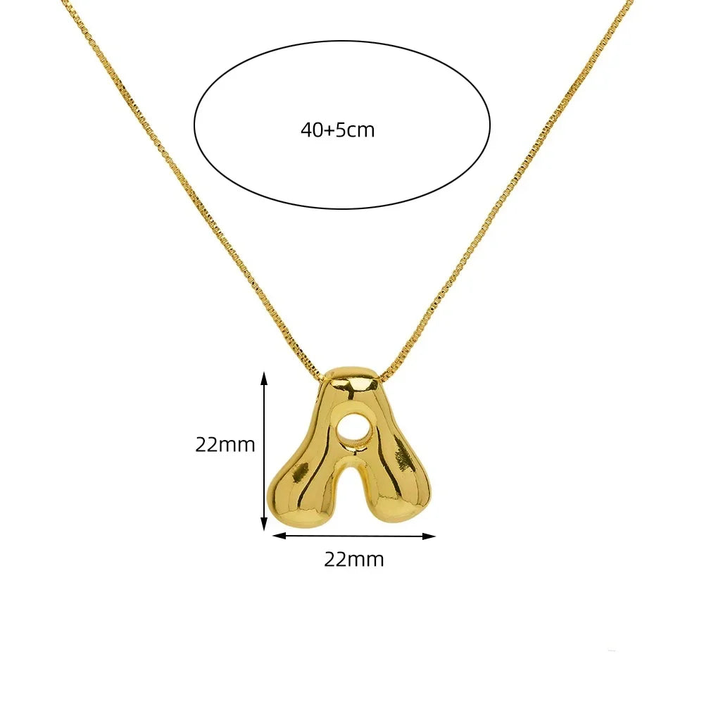 Golden Initial Necklace | Chunky Bubble Letter Pendant for Women