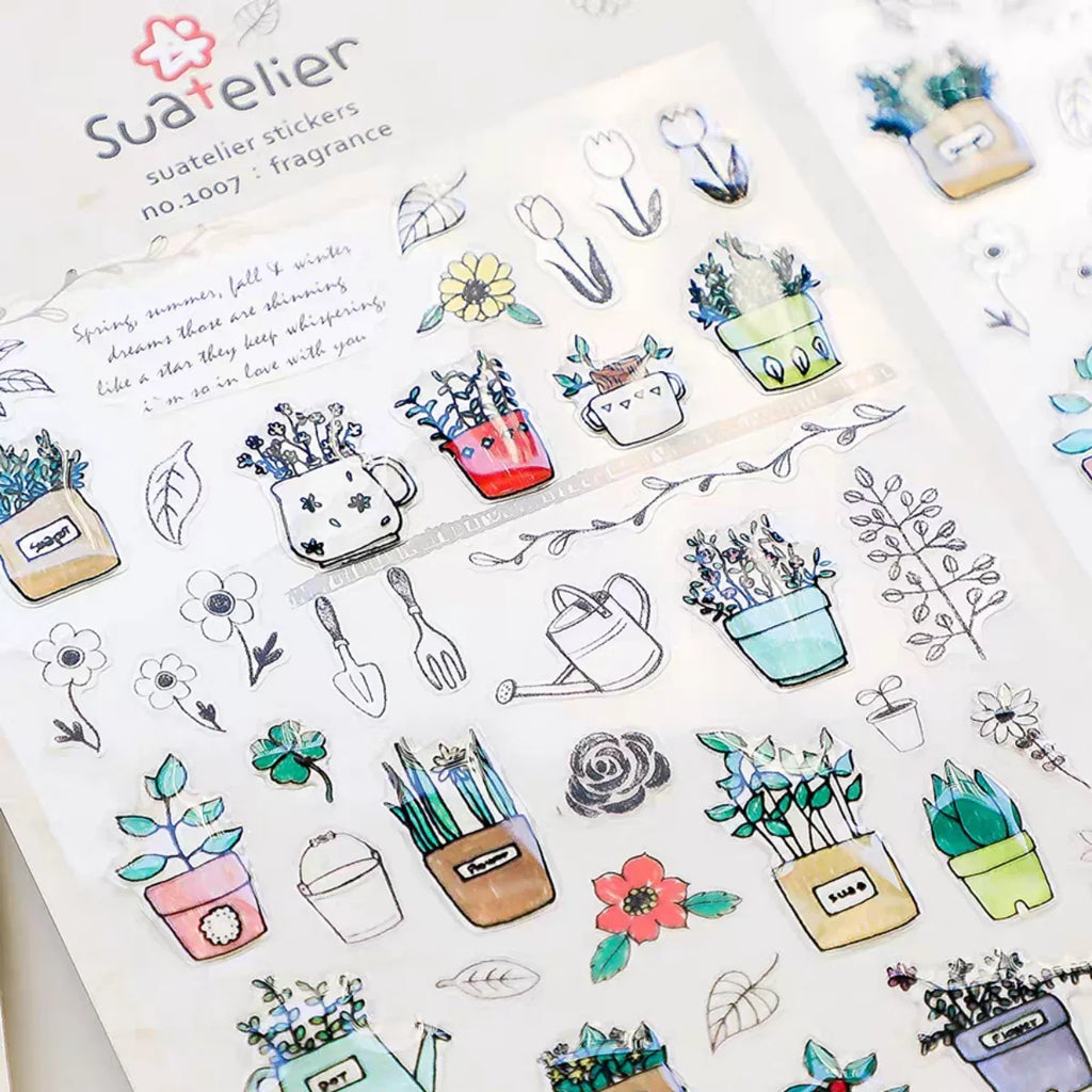 Suatelier Potted Plant PVC Stickers | Korean Import DIY Scrapbooking Set
