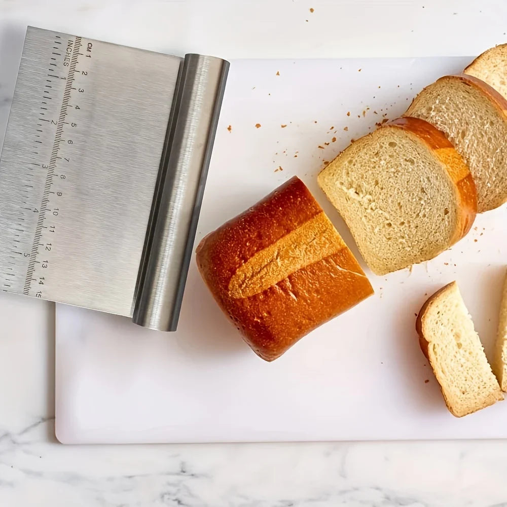Stainless Steel Dough Cutter and Scraper | Kitchen Baking Tool with Scale
