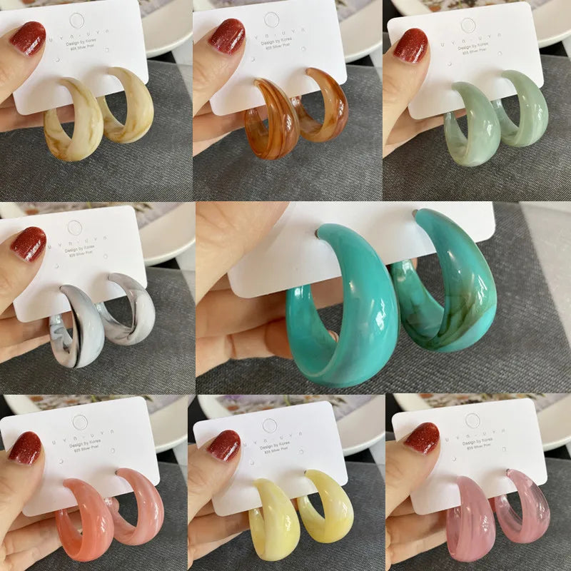 C-Shape Resin Hoop Earrings | Colorful Geometric Acrylic Jewelry for Women