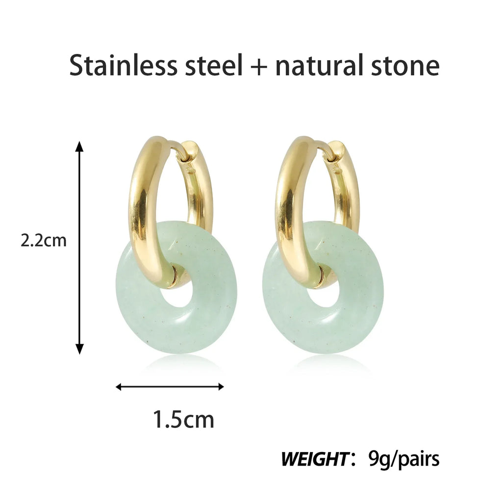 Natural Stone Double Hoop Earrings | Crystal Circle Dangle Drops for Women