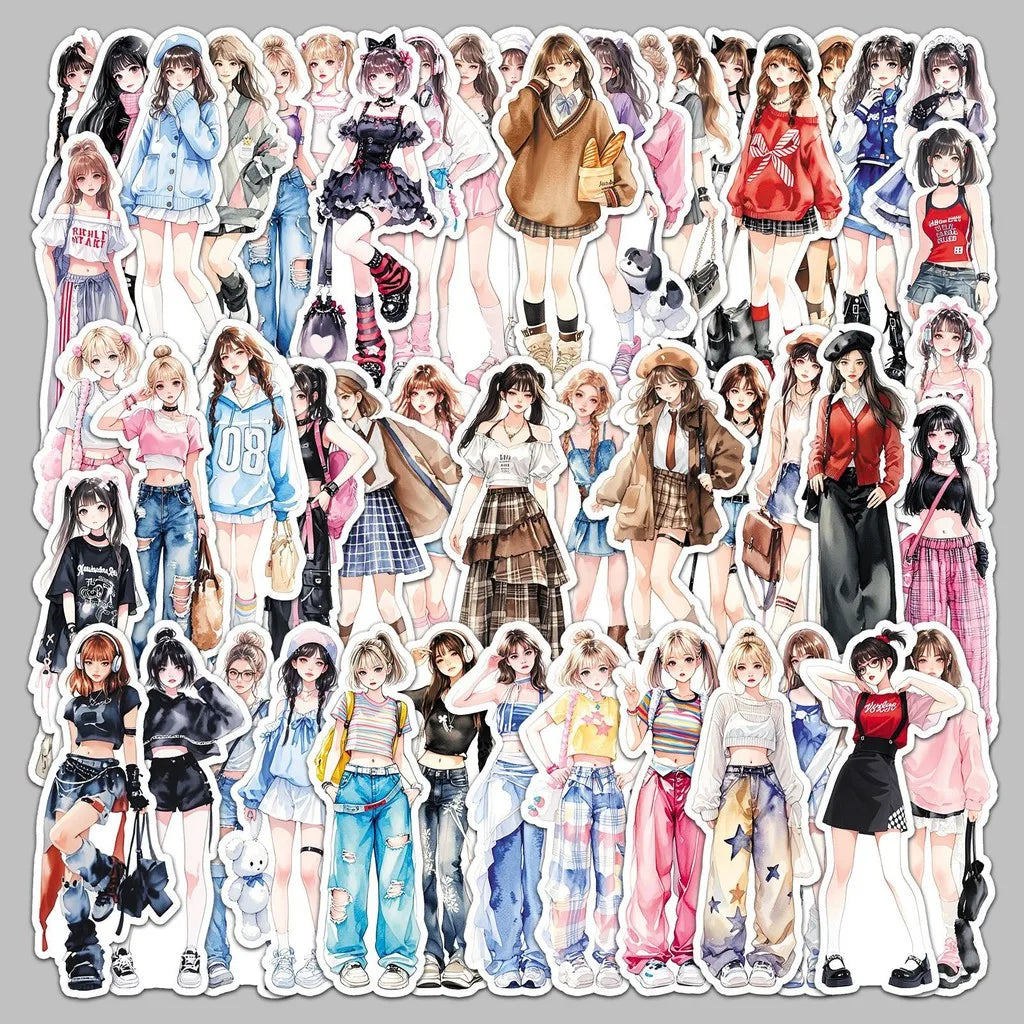 50 Unique Fashion Sticker Set | Trendy Cartoon Decals for Clothing Scrapbooking and DIY Crafts