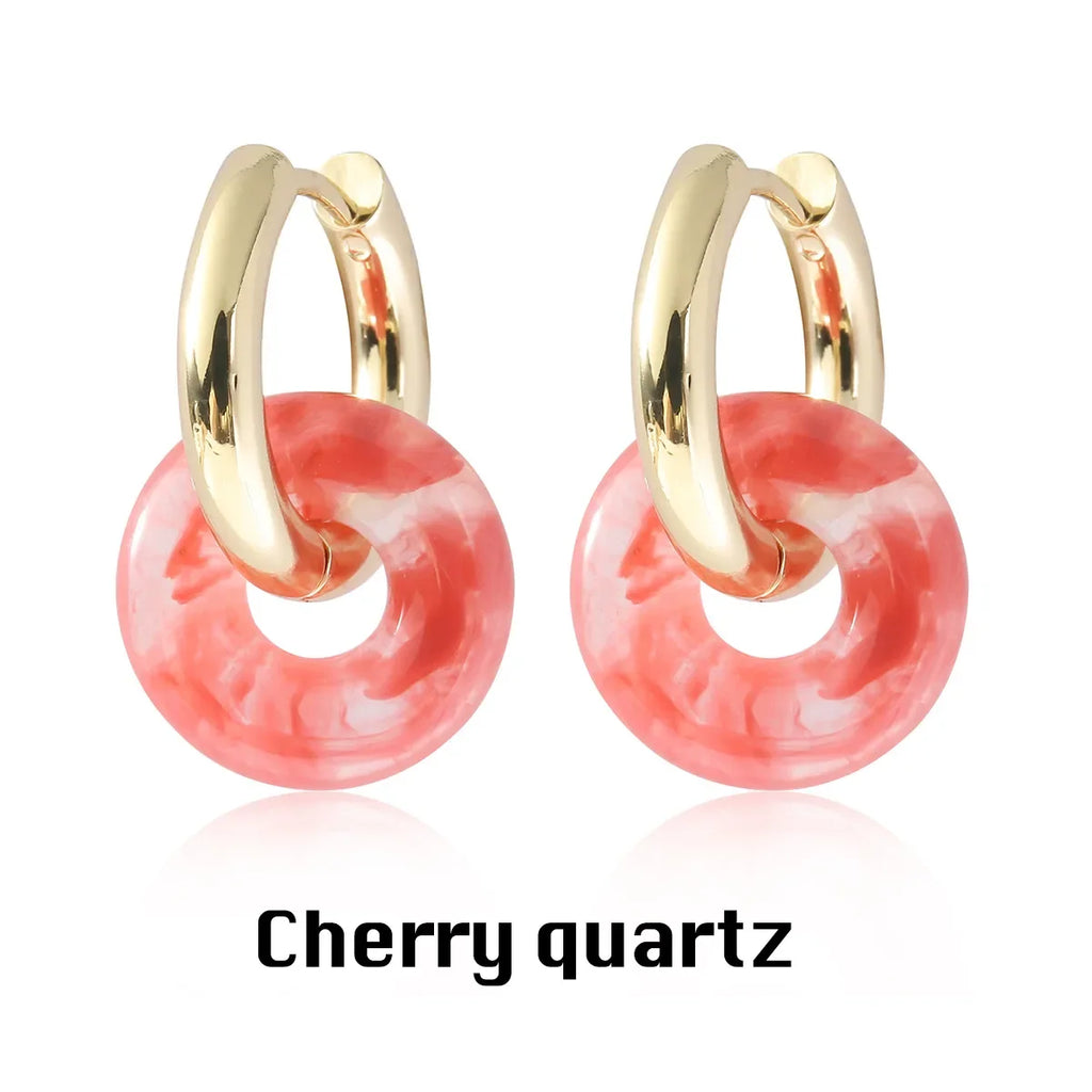 Natural Stone Double Hoop Earrings | Crystal Circle Dangle Drops for Women