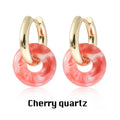 Natural Stone Double Hoop Earrings | Crystal Circle Dangle Drops for Women