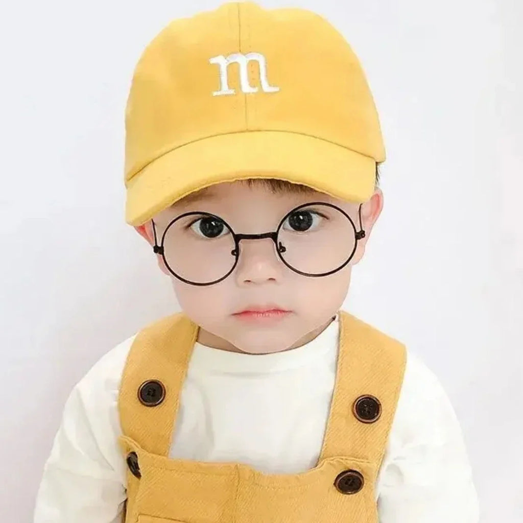 Girls Boys Adjustable Baseball Cap | Kids Sun Hat with M Letter Embroidery