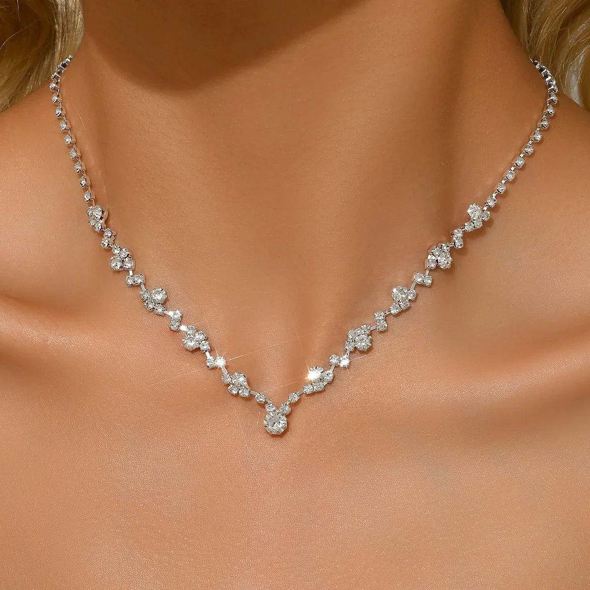 Minimally Exquisite Full Diamond Neck Chain | Light Luxury Elegant Clavicle Jewelry for Women