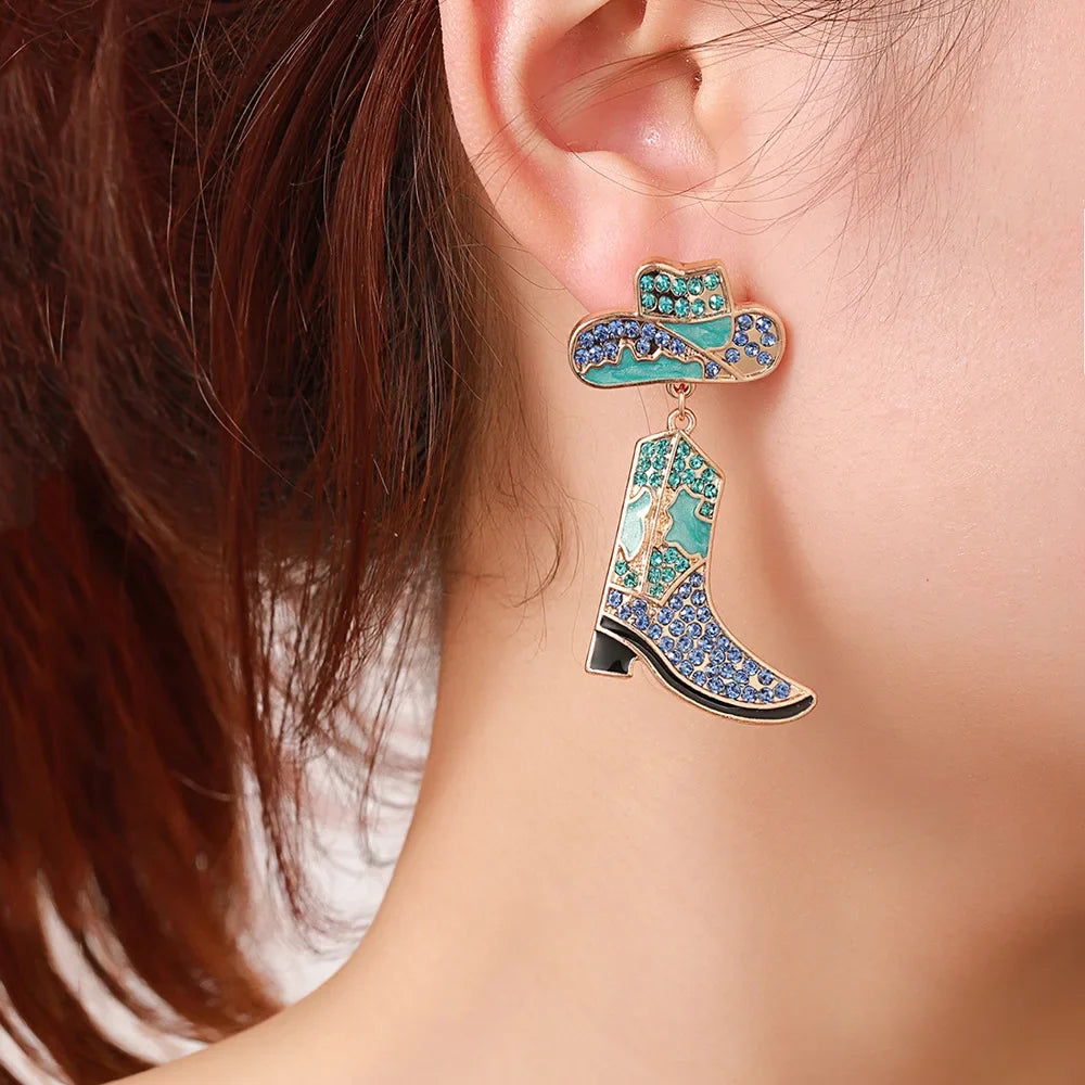 Western Cowboy Boots and Hat Drop Earrings | Vintage Punk Jewelry for Women