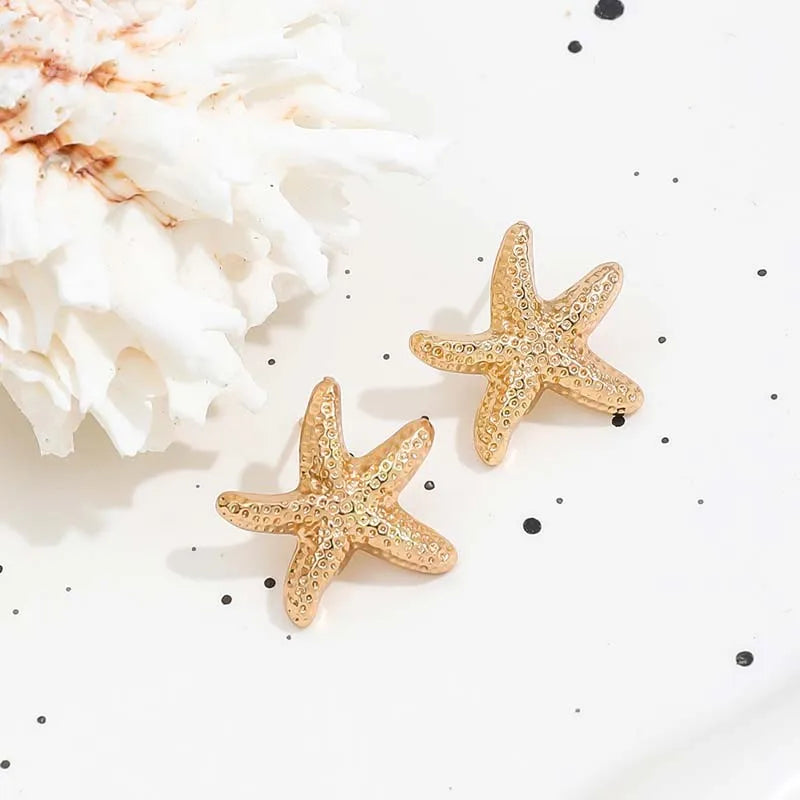 Punk Metal Starfish Stud Earrings for Women | Fashion Gold Color Geometric Jewelry