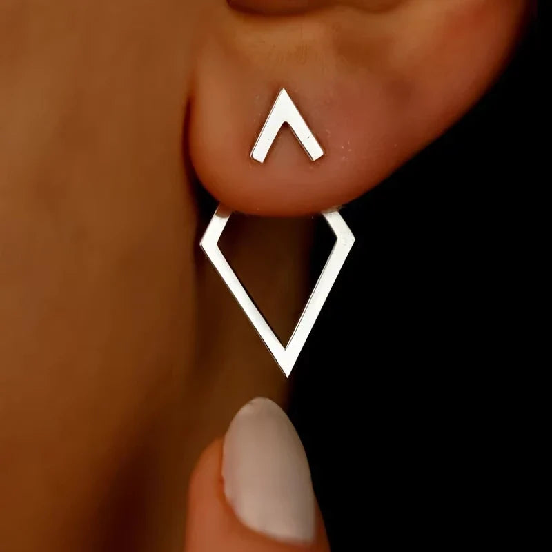 FTCY Geometric Square Stud Earrings | Double-layer Detachable Triangle Earrings for Women