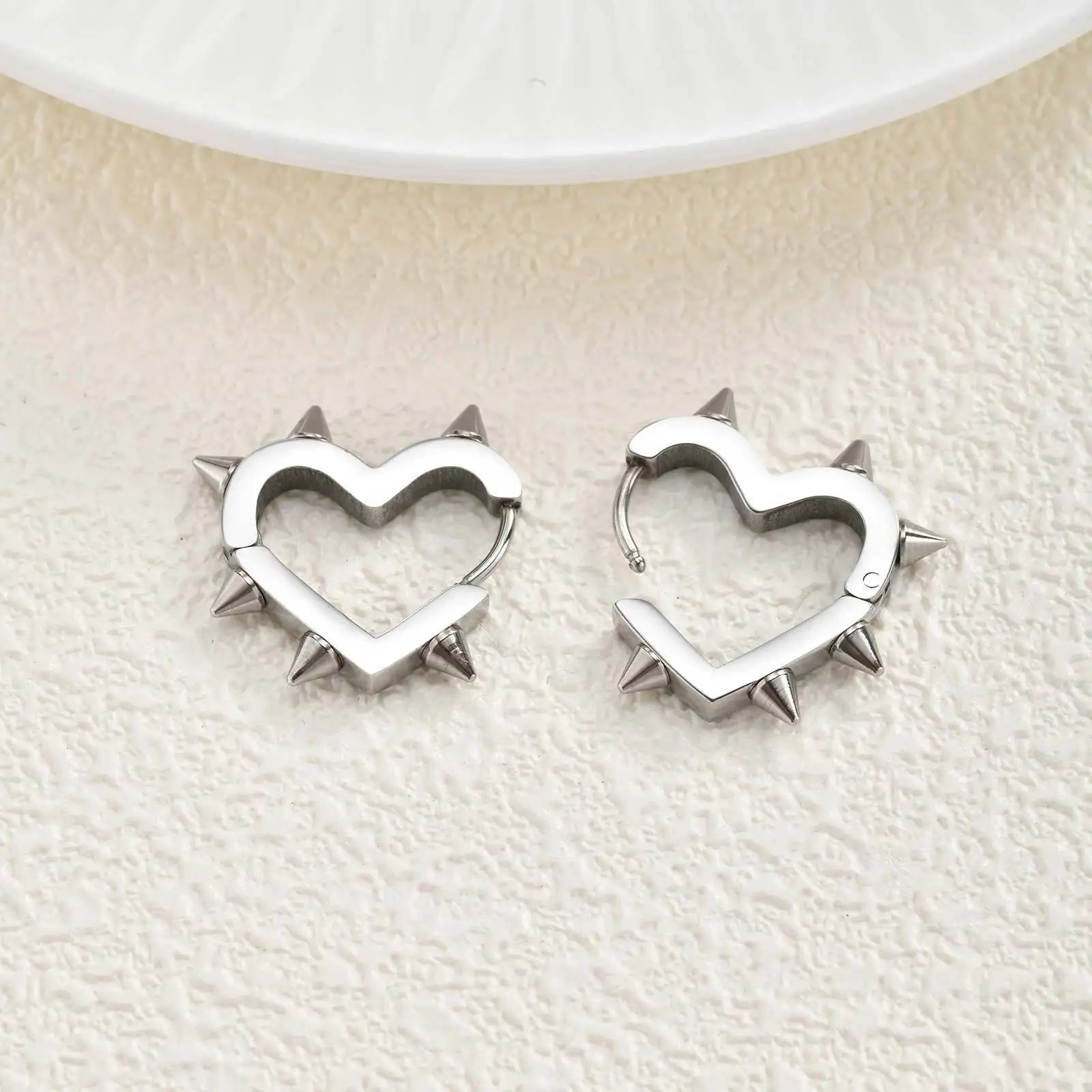 Exaggerated Spike Rivet Heart Stud Earrings | Stainless Steel Goth Punk Jewelry