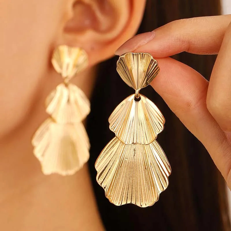 Gold Leaf Drop Earrings | Long Geometric Statement Jewelry for Women