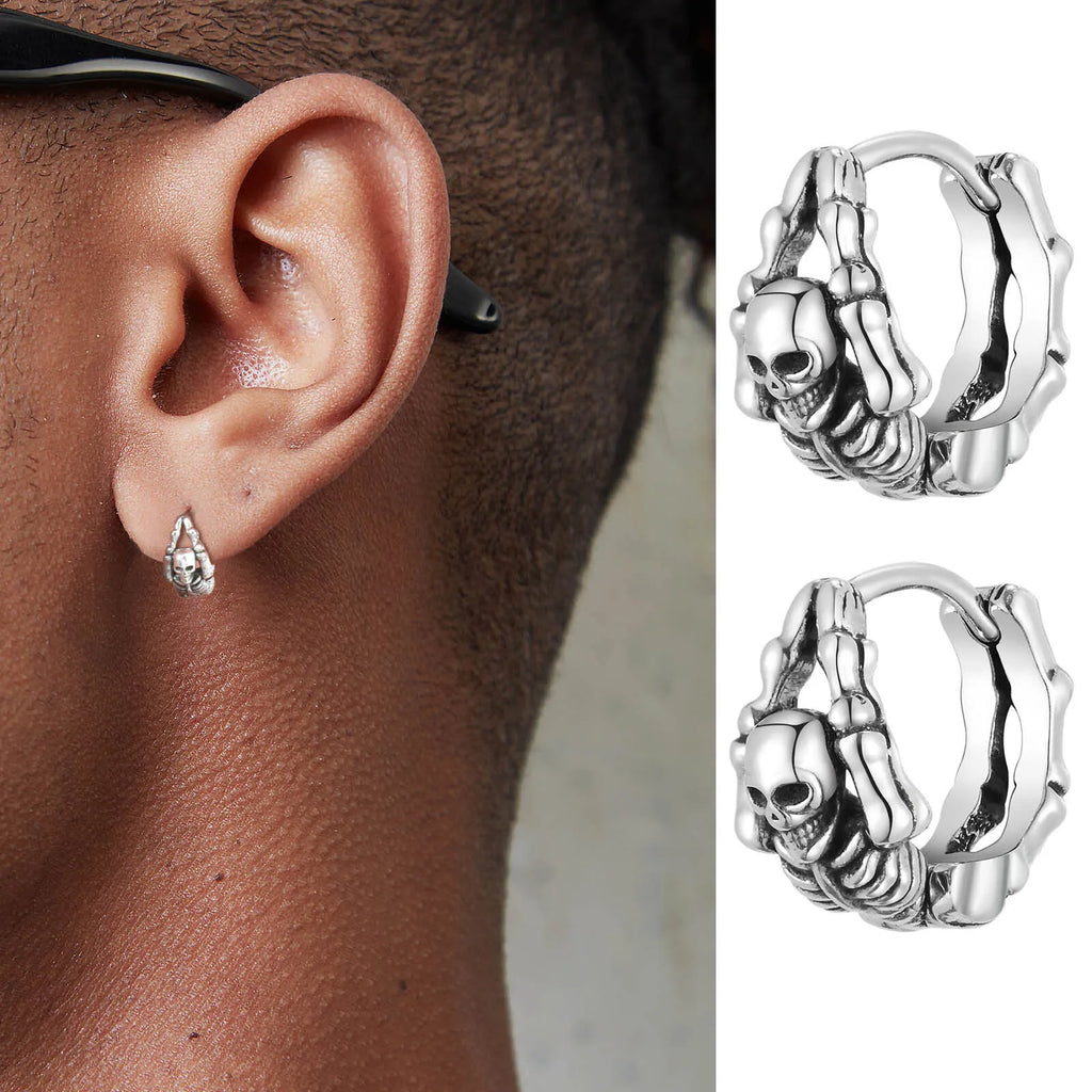 Punk Skeleton Hoop Earrings for Men | Never Fade Metal Huggies