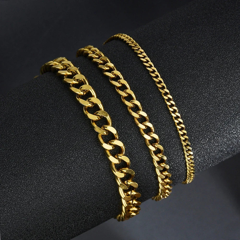 Stainless Steel Cuban Link Chain Necklace for Men | Punk Gold Black Silver