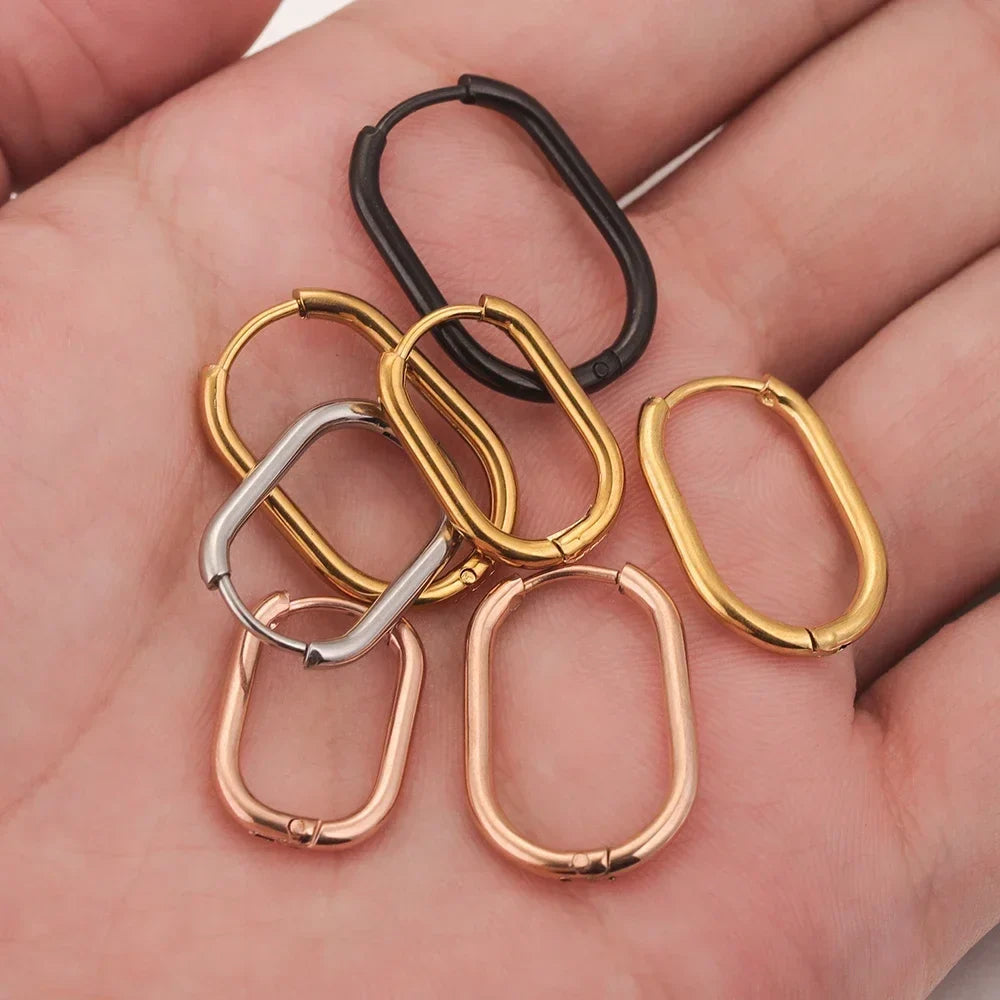 Gold Plated Rectangular Hoop Earrings | 6pcs Stainless Steel Jewelry Findings for DIY