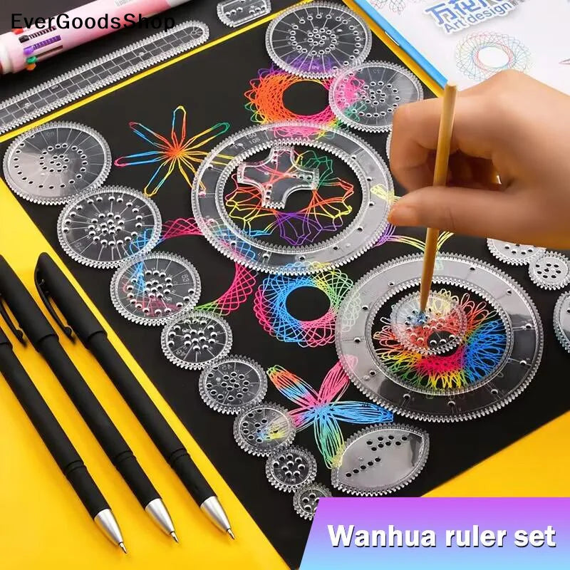 22 Pieces Geometric Ruler Drawing Set | Mathematical Roulette Learning Puzzle Toys