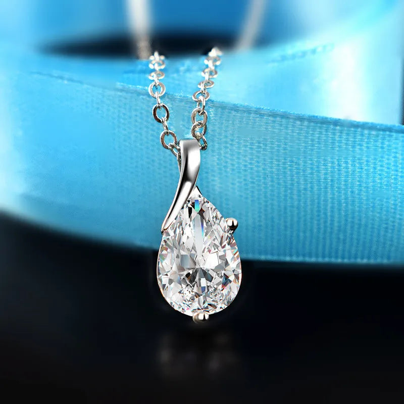 S925 Sterling Silver Angel Tears Crystal Red Pendant Necklace | Fine Jewelry Gift for Women