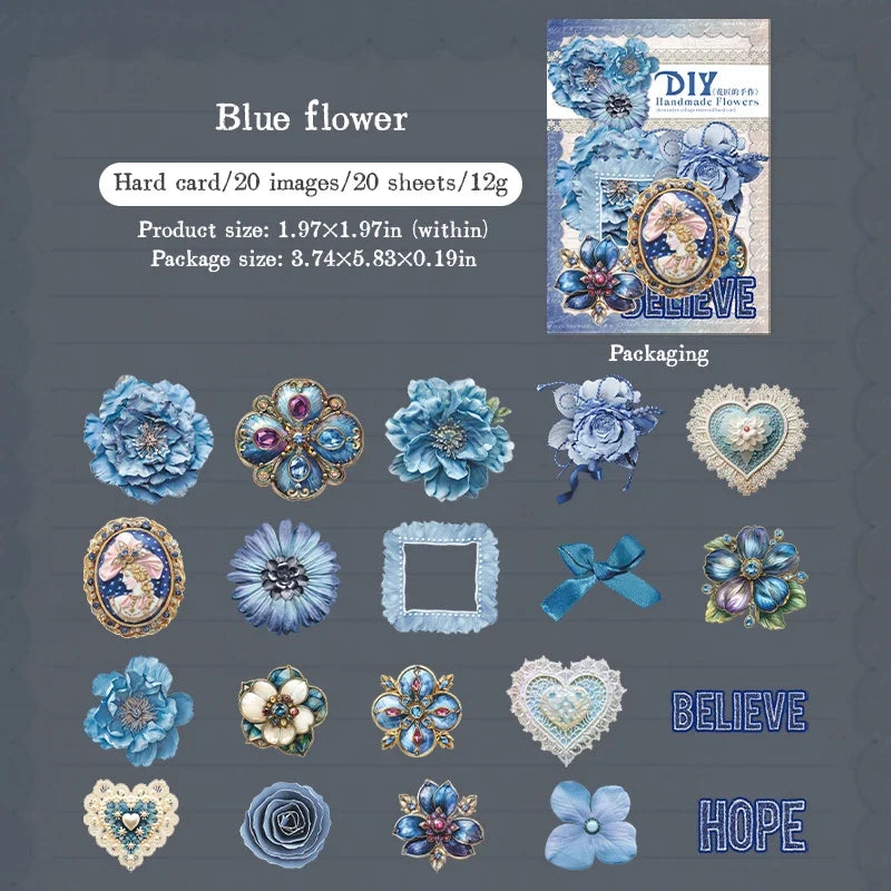 20pcs Hard Card Flower Stickers for Scrapbooking | Floral Craft Decor Set