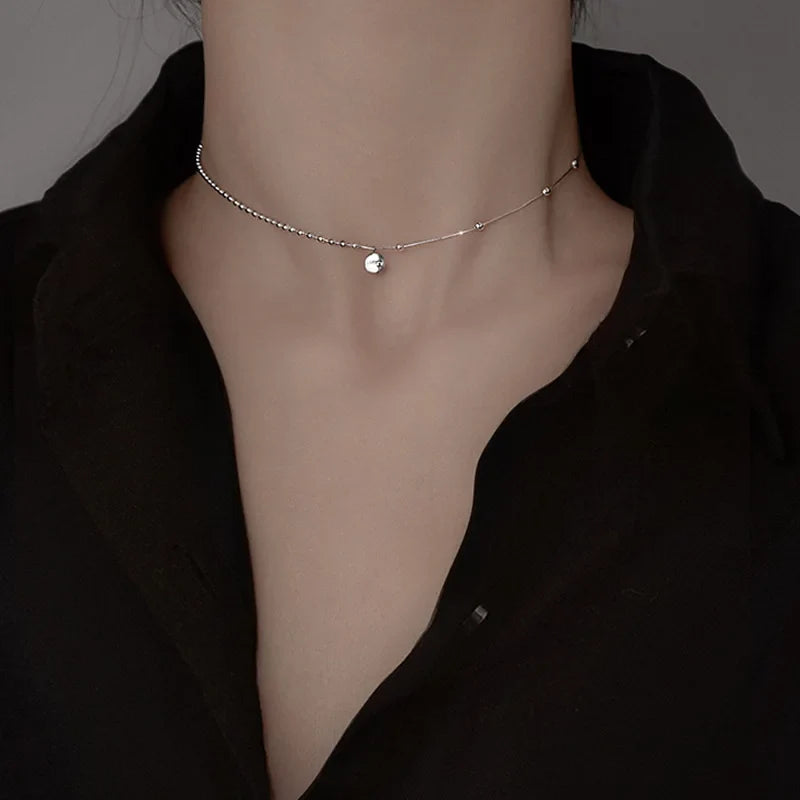 40CM 925 Sterling Silver Snake Chain Necklace | Lucky Round Card Pendant for Women