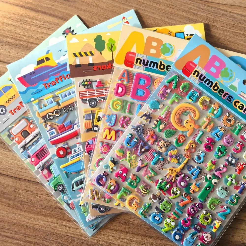 9 Styles Cute Double Layer 3D Foam Stickers | Alphabet Cars Food Cartoon for Notebook Journal Phone Case Decoration