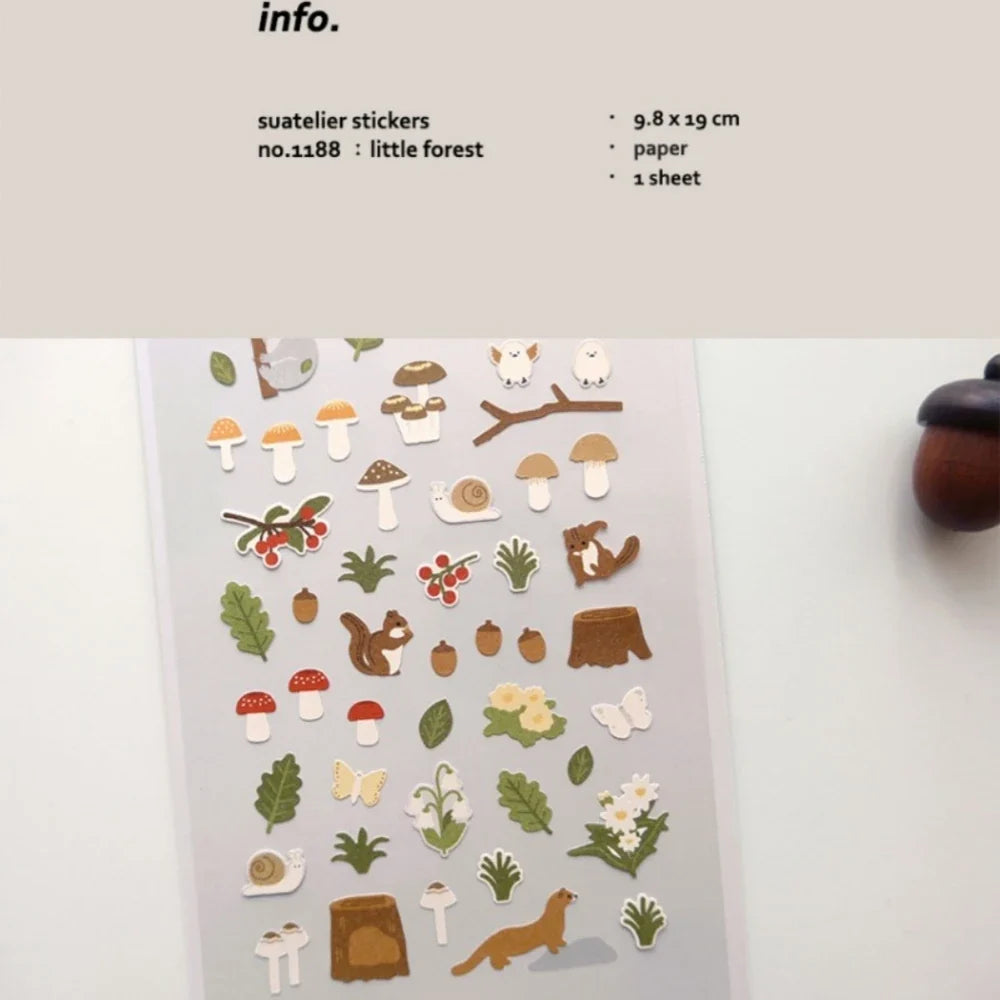Suatelier Little Forest Animals Sticker Set | Cute Paper Stickers for Scrapbooking and Journaling