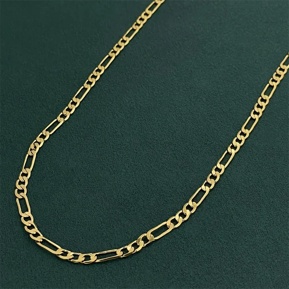 925 Sterling Silver Gold Plated Figaro Necklace | Unisex Luxury Chain Jewelry 50-60cm