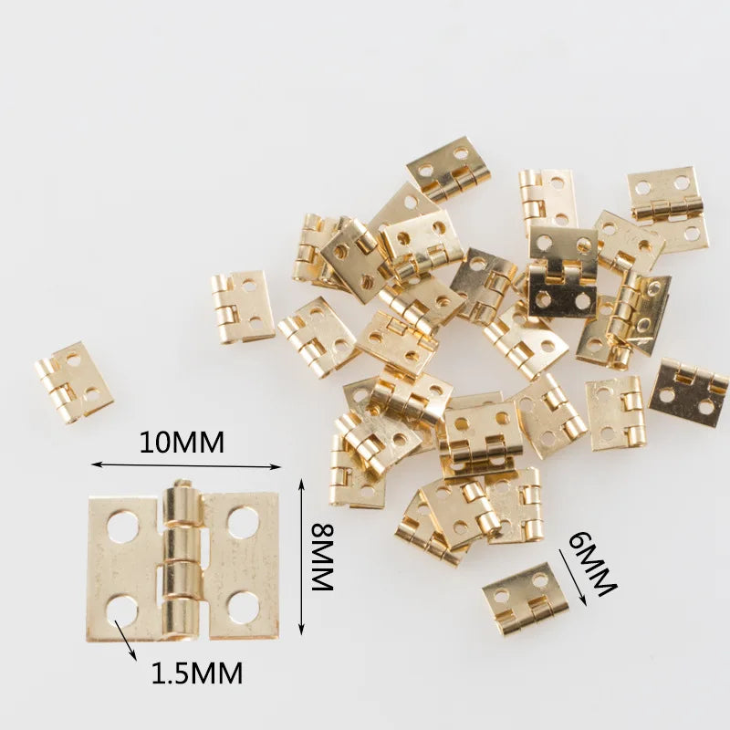 50Pcs Tiny Golden Mini Metal Hinges for 1/12 Dollhouse Miniature Furniture | Cabinet Hardware