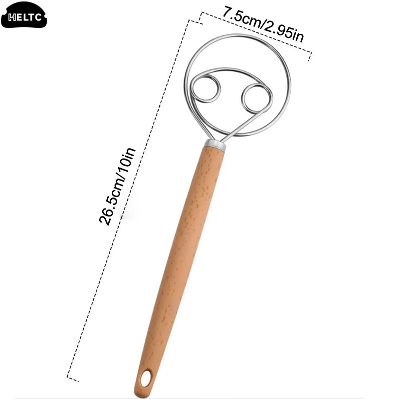 1PCS 10 Inch Creative Hand Blender DIY Danish Bread Stainless Steel Bakeware Dough Whisk Egg Beater Mixer Tool Wood Handle