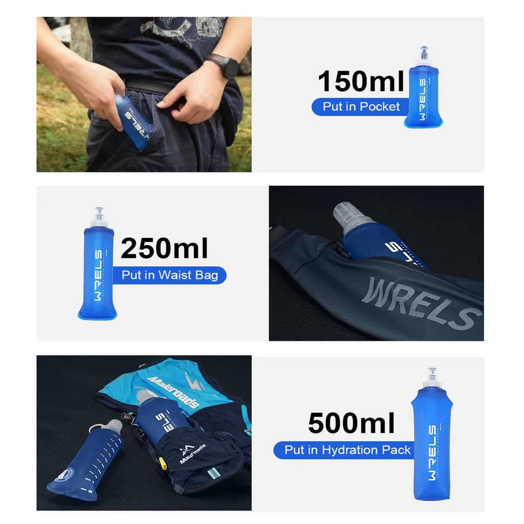 WRELS Soft Water Bottle | Folding Sport Flask for Running and Hydration