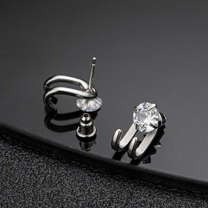Zircon Stud Earrings Single Hook Shape | Trendy Hip-Hop Jewelry for Men Women