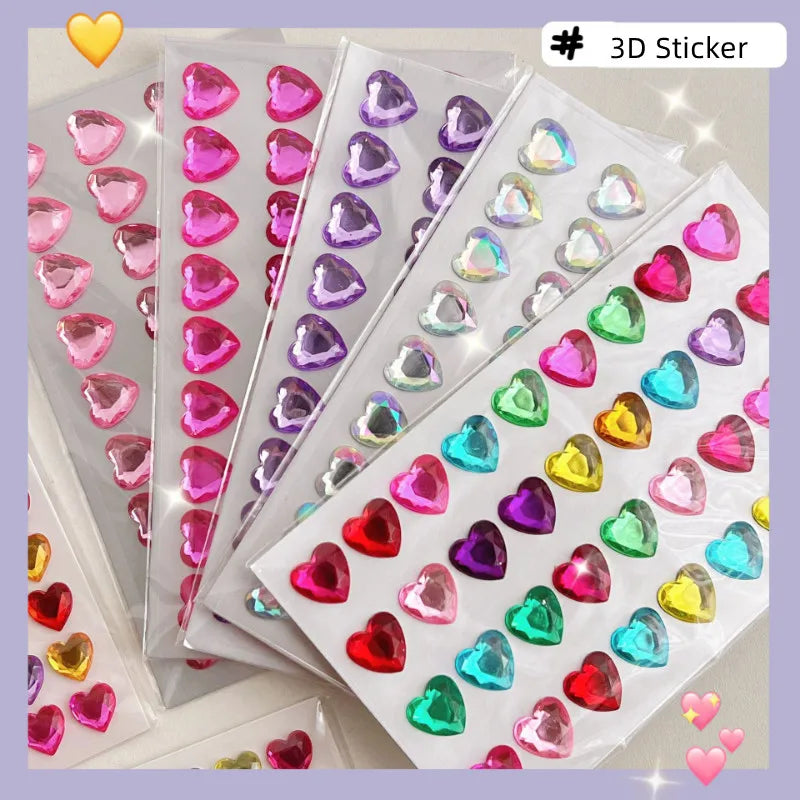 3D Crystal Heart Stickers | Sparkly Craft Decor for Scrapbooks and Journals