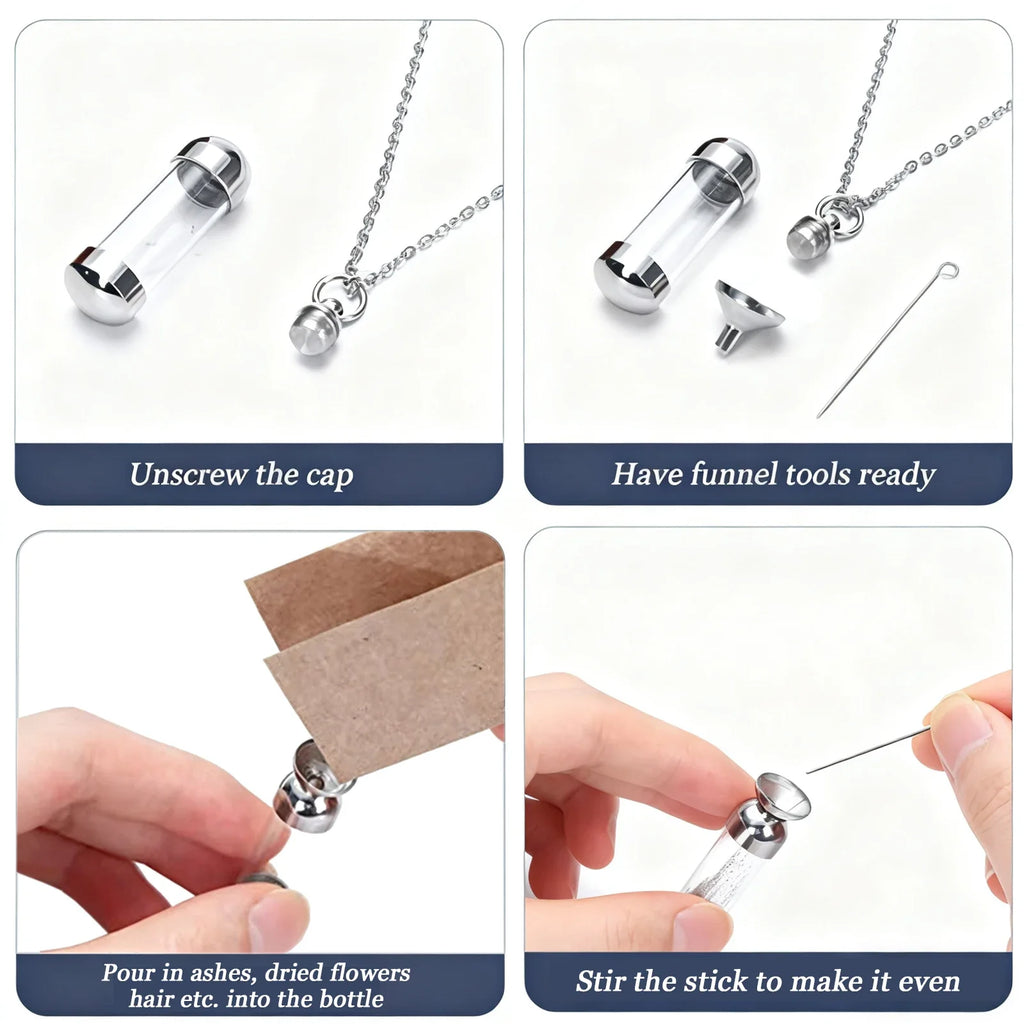 Small Glass Cremation Urn Vial Necklace for Ashes | Memorial Pet Charm