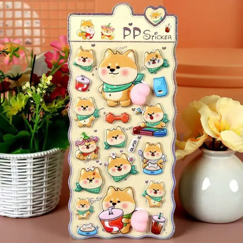 3D Cartoon Stress Relief Stickers | Soft PP Rabbit Bear Dog Decor
