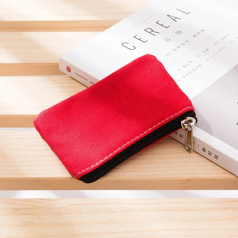 Solid Color Canvas Zipper Coin Purse | Mini Money Pouch for Women Men