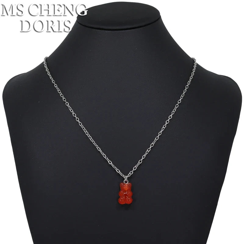 33 Styles Cute Resin Gummy Bear Chain Necklaces | Candy Color Pendant Jewelry for Women