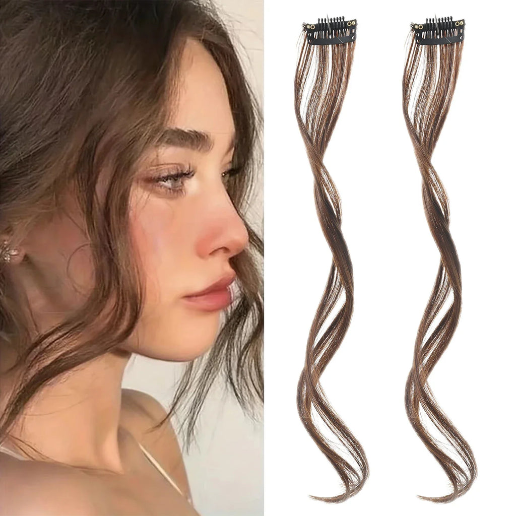 2PC Curly Bangs Clip-On Hair Extensions | Wavy Side Fringe with Invisible Clips