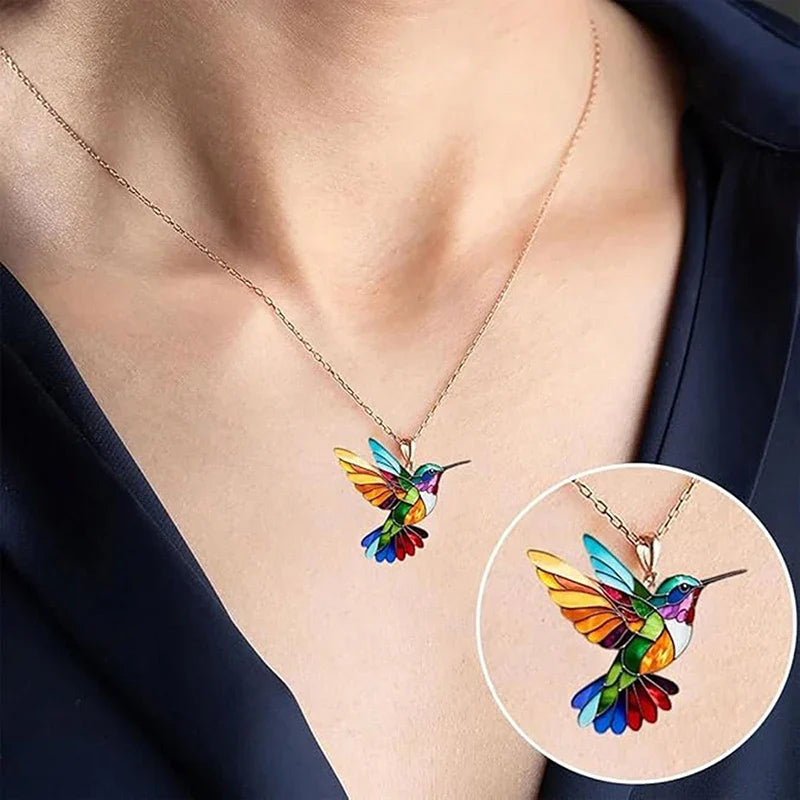Acrylic Hummingbird Necklace | 2D Bird Charm Pendant for Women