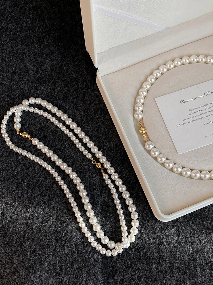 Girl’s Imitation Pearl Magnetic Round Buckle Beaded Choker Necklace | Elegant Collarbone Jewelry for Women