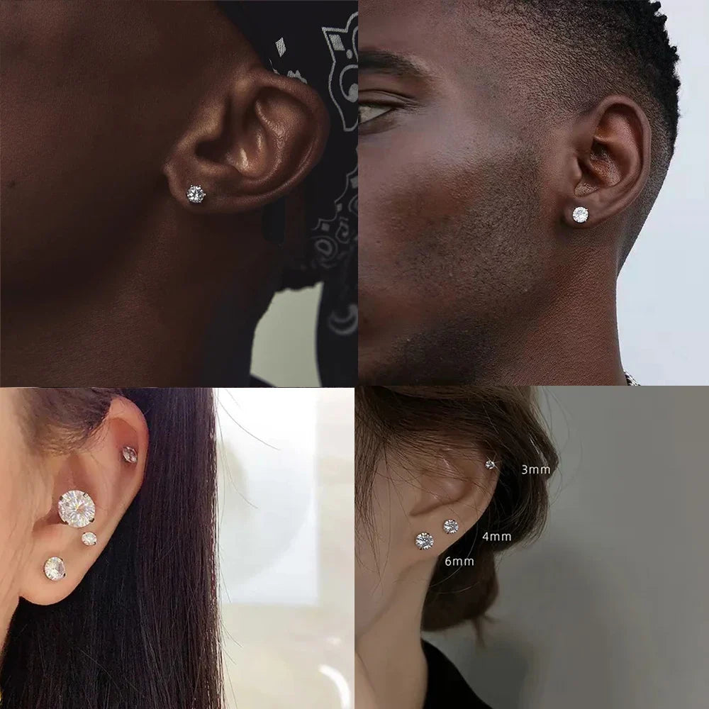 LUXUSTEEL Stainless Steel Round Cubic Zirconia Stud Earrings | Silver Screw-Back Earrings for Women