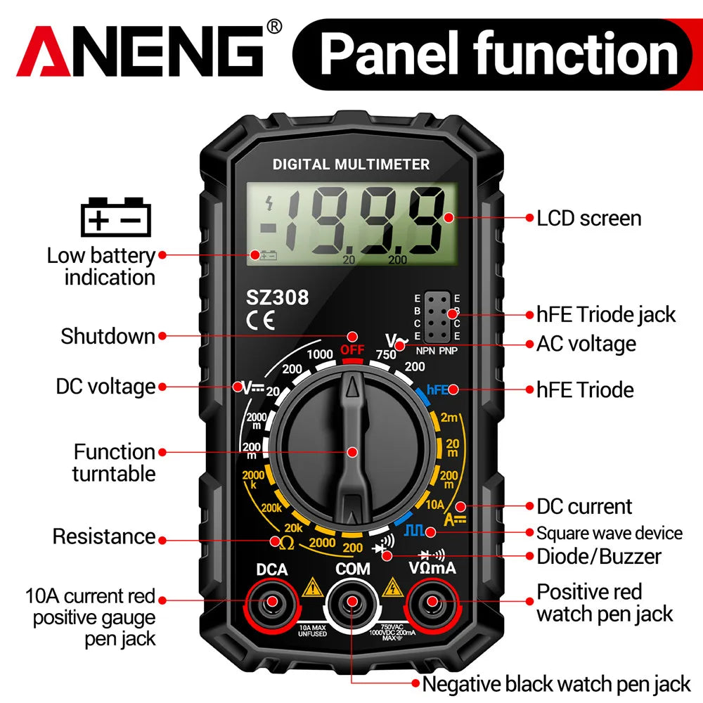 ANENG SZ308 1999 Count Digital Multimeter | High-Precision AC/DC Tester