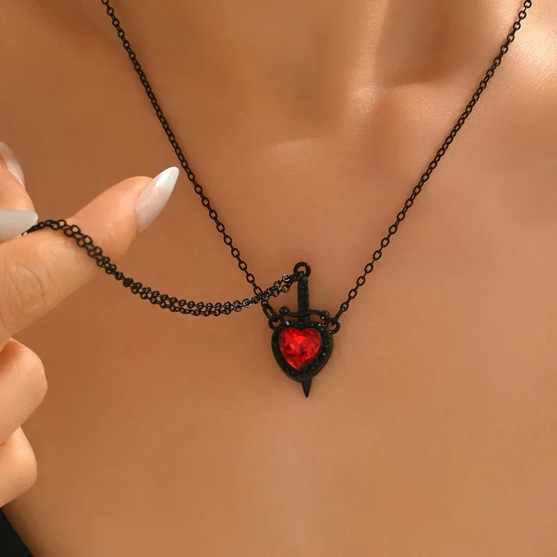 Gothic Sword and Heart Pendant Necklace Set | 2-Piece Gothic Jewelry for Halloween