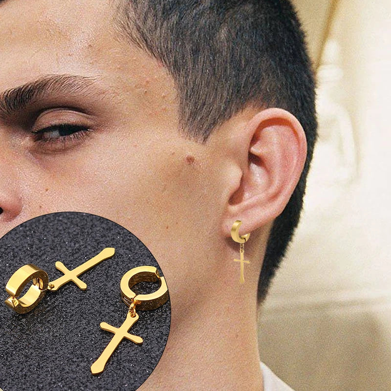 Fashion Titanium Steel Cross Ear Clip Earrings | Unisex Punk Single Earring